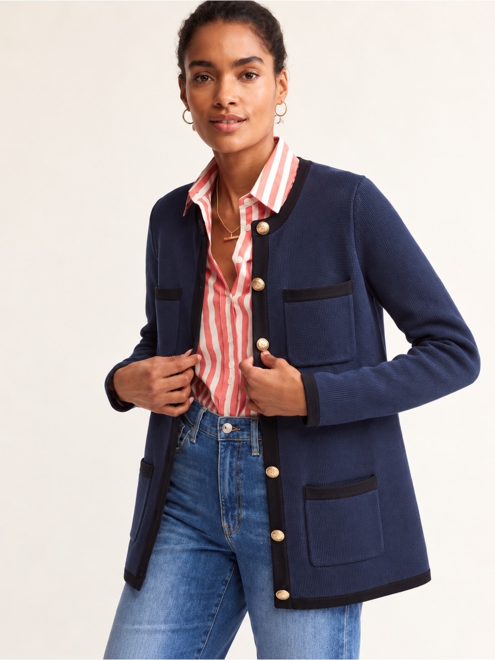Boden Holly Longline Knitted Jacket Navy Black Size 8